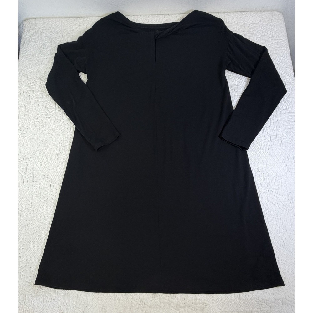 Eileen‎ Fisher Petite Black Spandex Jersey Long Sleeve Boatneck Tunic Dress